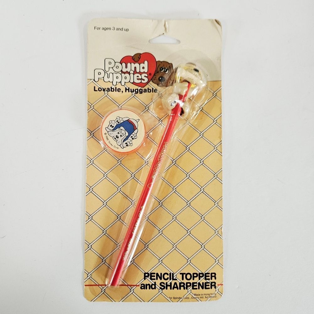 NIB Pound Puppies 1986 Tonka Pencil Dog Topper & Sharpener Set Original Package